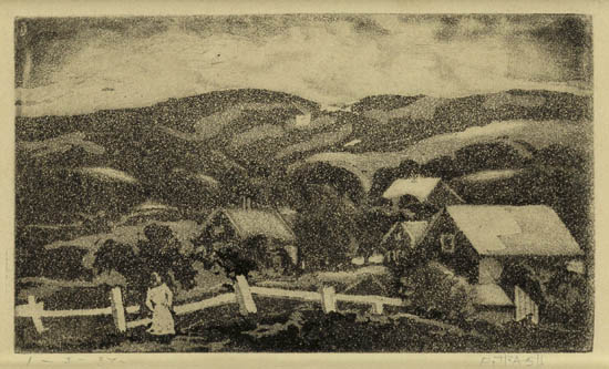 DOX THRASH (1892 - 1965) Untitled (Landscape with Farm Buildings).